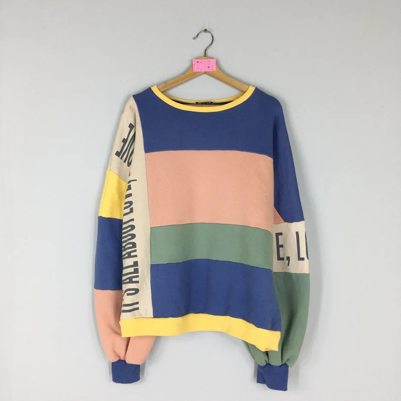 Vintage Rare FASHION NOVA Crewneck Sweatshirt It's All About Love Fashion Nova Jumper Pullover Fashion Nova Sweater Colour Blocked Unisex