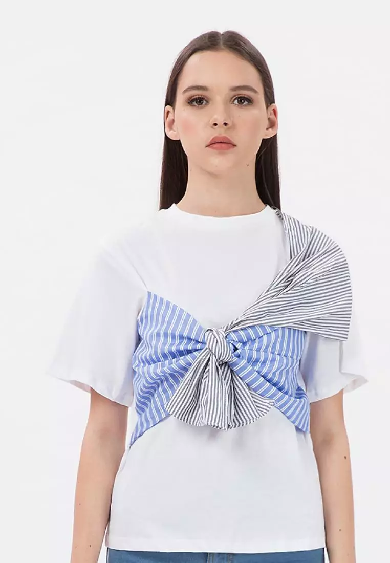 Stripe Unique Ribbon Blouse