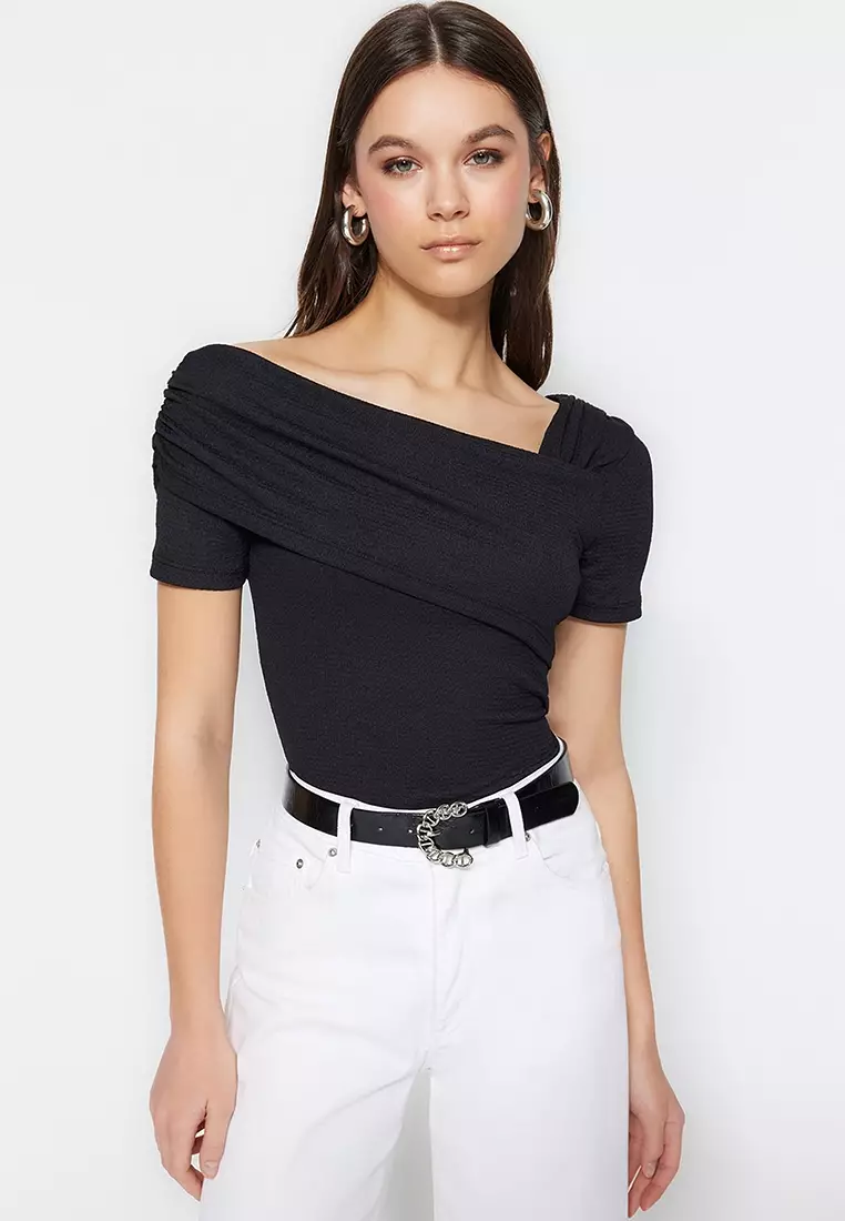 Asymmetrical Collar Bodysuit Top